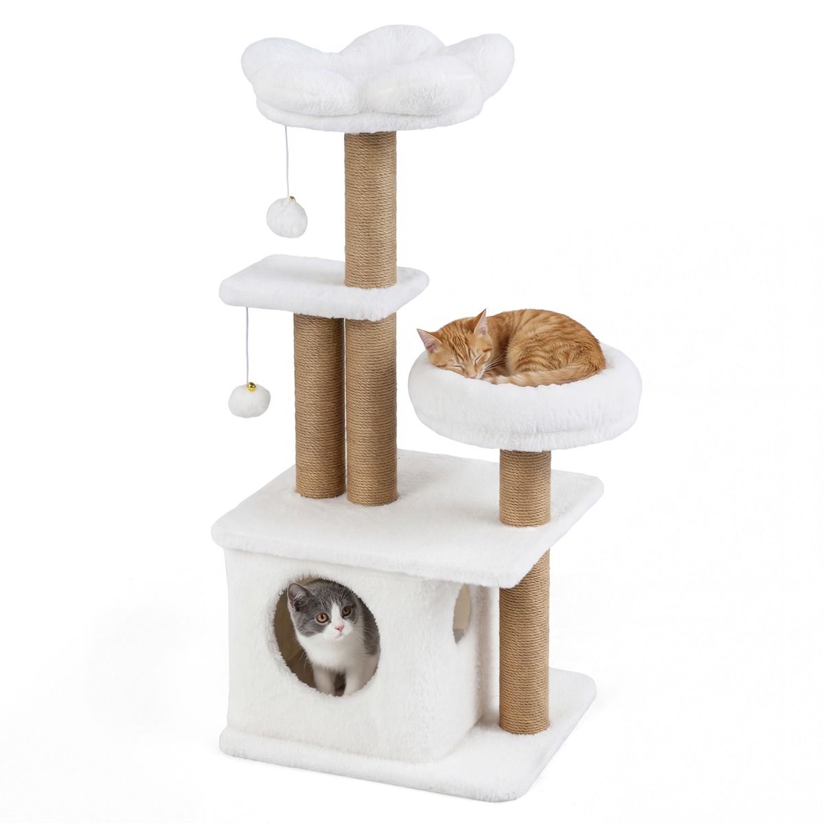 Coast Kattenkrabpaal - bloemvormig uitkijkplatform - kattenhuisje en bed - beige 96 cm