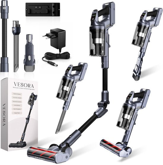 Vesora® 3-in-1 Buigbare Steelstofzuiger Draadloos zonder Zak - FLEX - Draadloze Stofzuiger - Kruimeldief Snoerloos - Vacuum Cleaner - Handstofzuiger - Stofzuiger Steel met Hepa Filter - Stofzuiger Huisdieren - Zakloze Stofzuiger