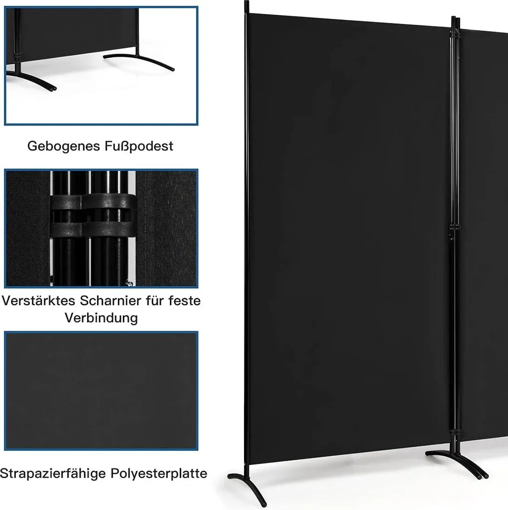 Coast 3 Panelen Roomdivider - Inklapbaar - 260 x 183 cm - Zwart - Polyester/Staal