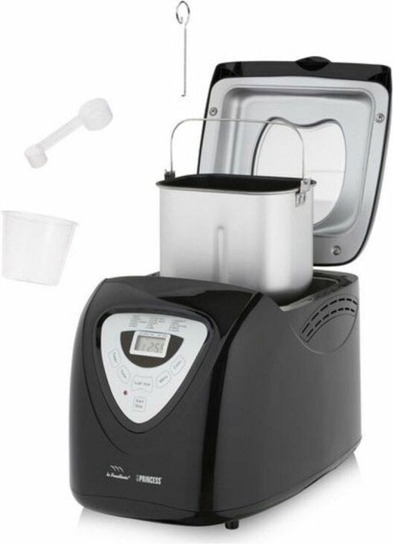 Princess Broodbakmachine 152009 - Timer - Digitaal scherm - 15 bakprogramma’s - Glutenvrij Programma - 900 Gr - 600 Watt - Zwart/Zilver