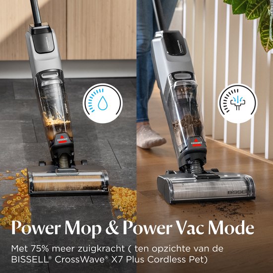 BISSELL CrossWave® OmniForce™ Select Vloerreiniger - Draadloze Stofzuiger met Dweilfunctie - Vlekkenreiniger voor Harde Vloeren - Snoerloze Steelstofzuiger - 2 in 1 Vacuum Cleaner met LED - Extra Krachtig 31aW - ZeroGap Technologie™ - 3912N