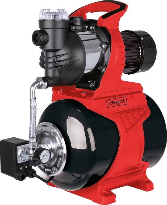 Huishoudwaterpomp - Scheppach - HWW1400c -1300 W - 6000 L/h - 4,8 bar - Max. leveringshoogte 44m - 24 L Tankinhoud