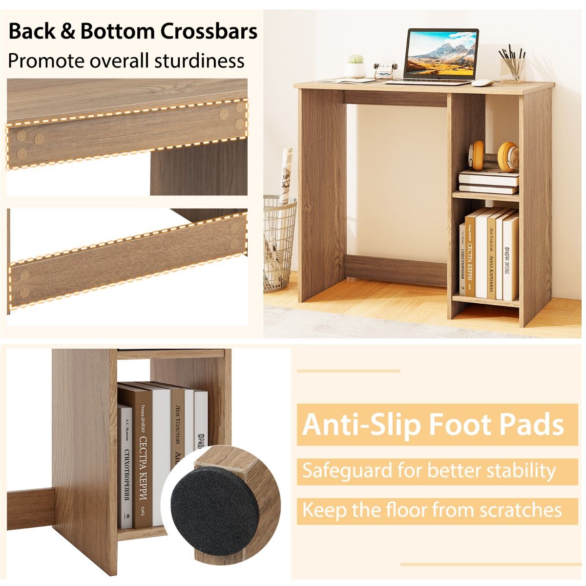 Coast Bureau met 2 opbergvakken - compact - stabiel - naturel - 80 x 40 x 74 cm