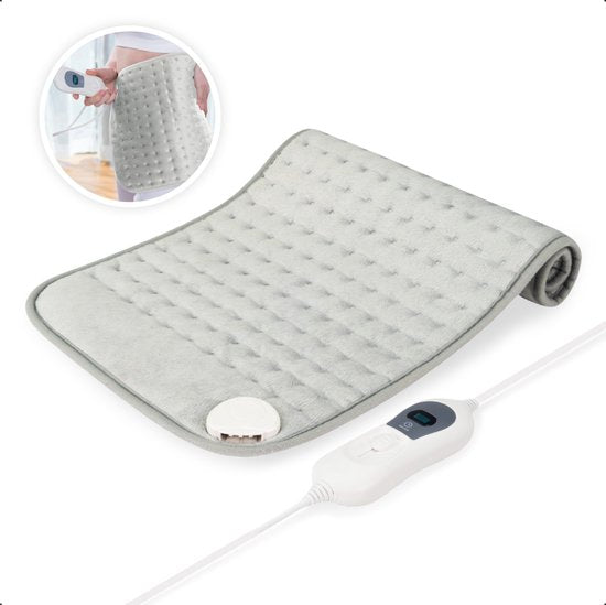 Seranova Elektrisch Warmtekussen voor Rug, Voeten, Nek, Schouders, Buik - Heating Pad - Verwarmingskussen - Wasbaar - 60x30cm - Grijs