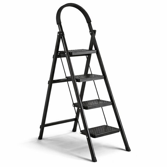 ToolX Huishoudtrap - Keukentrap - Staal- 4 treden- Inklapbaar - Anti-Slip - Opvouwbaar - Zwart