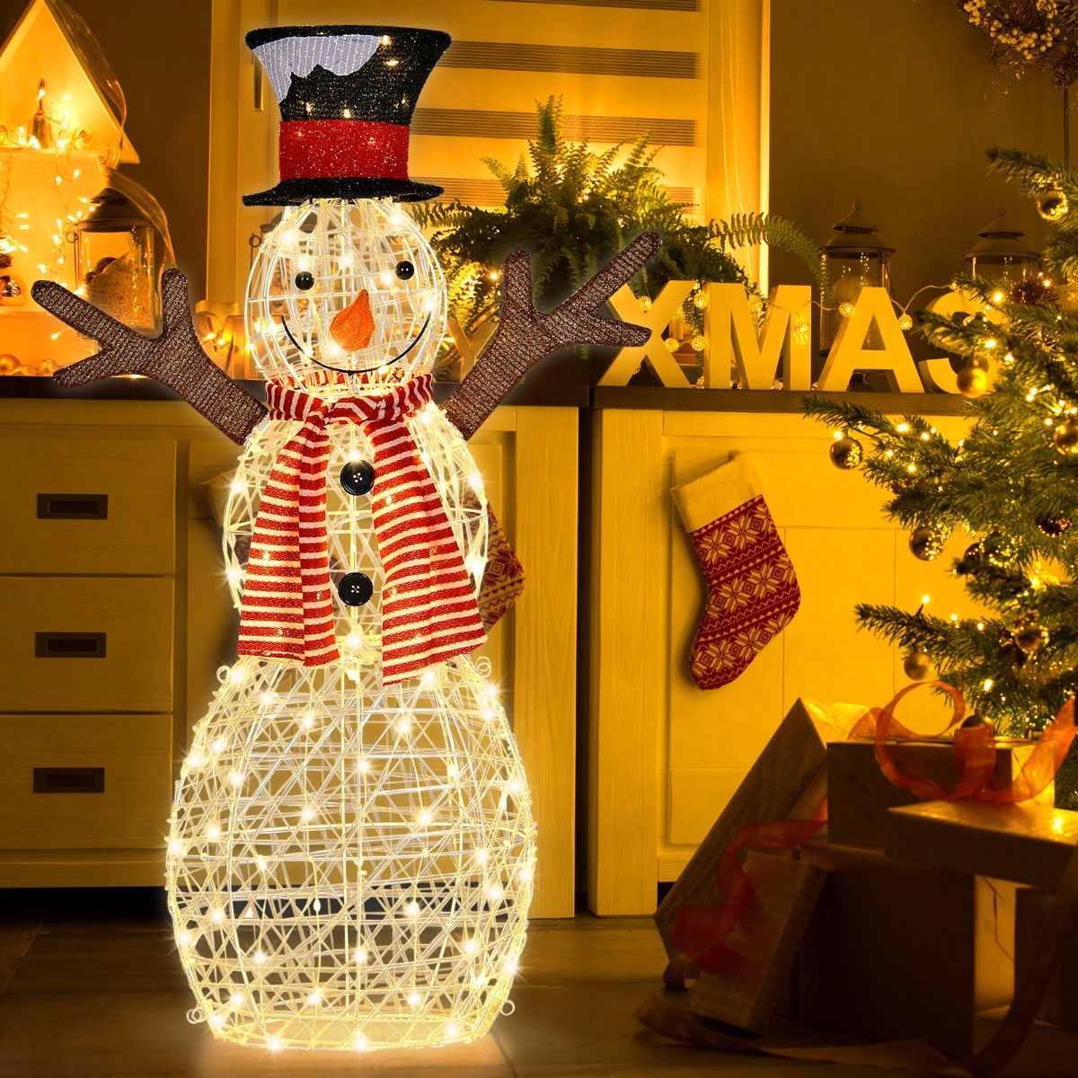 Coast Verlichte Sneeuwpop - 80 LED-lampjes - Inclusief grondpennen en kabelbinders - 66 x 14 x 110 cm