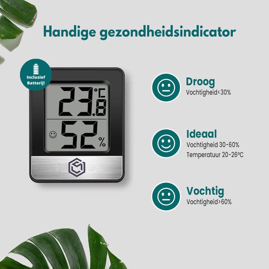 Ease Electronicz Hygrometer - Luchtvochtigheidsmeter - Digitaal Weerstation - Vochtigheidsmeter - Thermometer voor Binnen - Inclusief batterij