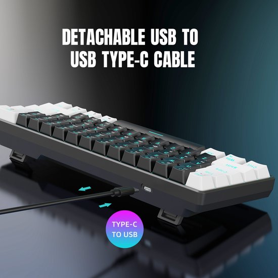 HXSJ V900 - Bedrade Gaming Toetsenbord - Mechanisch - RGB - Blue Switch - 61 Keys - QWERTY Toetsenborden - Zwart wit