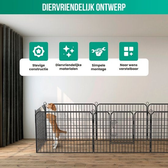 Avalo Puppyren Ø210cm Opvouwbaar - Zwart - 8 panelen 80x60cm