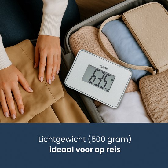 Kleine Weegschaal - 's Werelds Kleinste Digitale Mini Personenweegschaal - Reisformaat met Beschermhoes - Wit - TANITA® HD-386