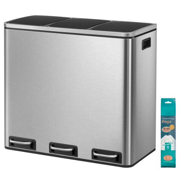 Joyfurnos Prullenbak 3 Compartimenten 3x18L - Zilver & Zwart - 61 x 31,5 x 55,5 cm