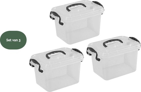 BRASQ Opbergbox 6 Liter - Set van 3 - Plastic Opbergbox - Transparant - Opbergbak - Opbergdoos met deksel