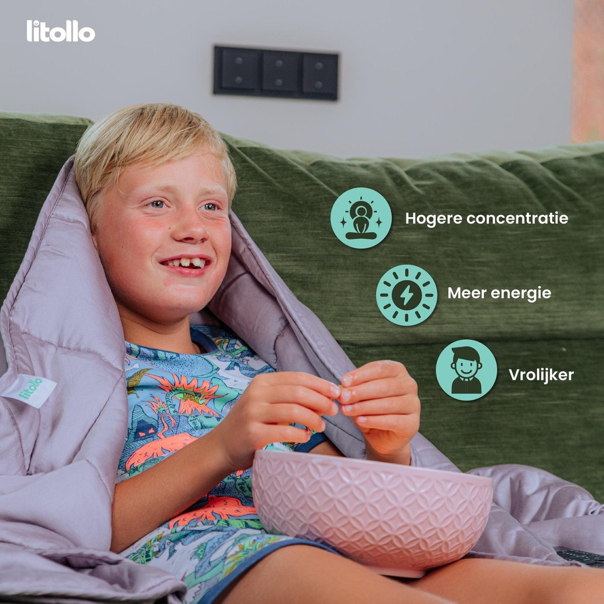 Litollo Verzwaringsdeken kind 4,5 kg - Weighted Blanket - Duurzaam Bamboe Materiaal - Antraciet - 100x150cm
