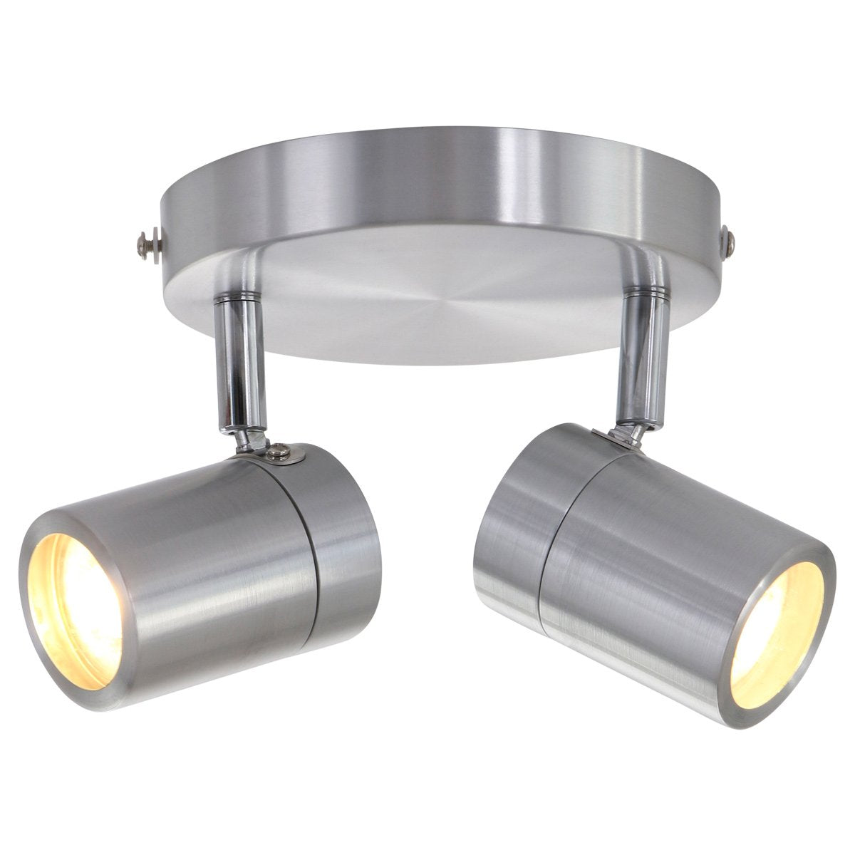 Staalkleurige 2-lichts spot Upround 2487ST - Draaibaar en kantelbaar - Modern design - Inclusief lichtbronnen - Mexlite - Geschikt voor binnen gebruik, IP44, max. diepte 15 cm