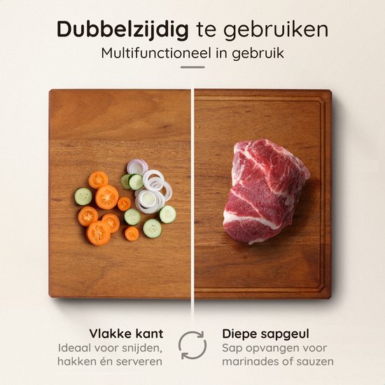 Deleca Walnoot Houten Snijplank - Dubbelzijdig met Sapgeul / Handgrepen - Groot en Dikke Hakblok - Voor Keuken, Duurzame Snijplanken, Serveerplank, Kaasplank, Borrelplank, Tapasplank - Walnoten Hout - Zonder Plastic - 51x38x3.8 cm - 4,32 kg
