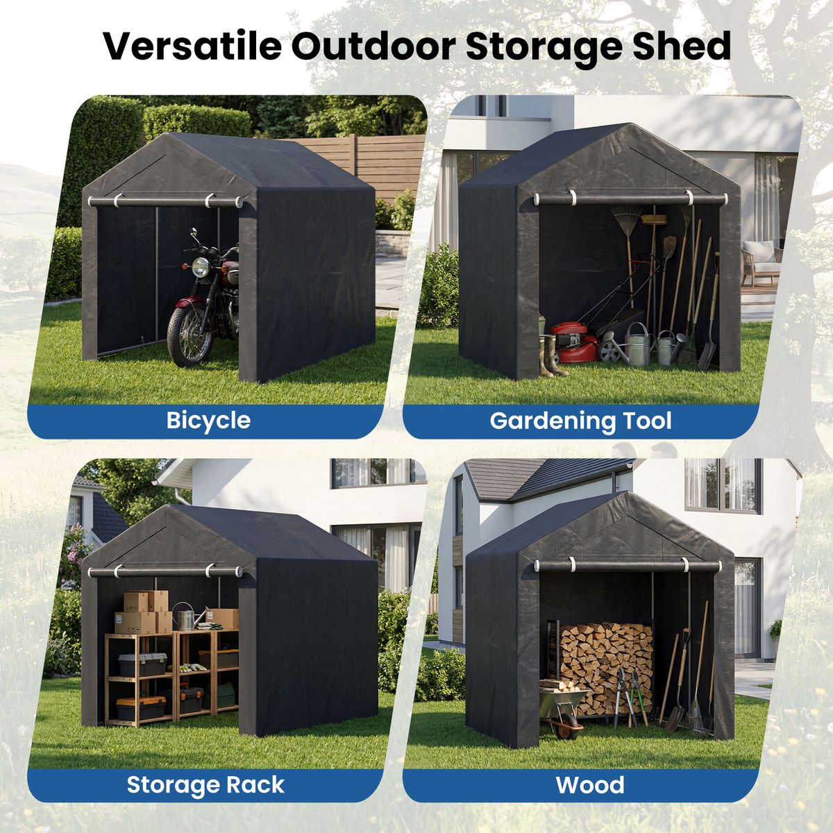Coast Garage Tent voor Buiten - Metalen Frame - Oprolbare Deur met Rits - Donkergrijs 218,5 x 160 x 174 cm