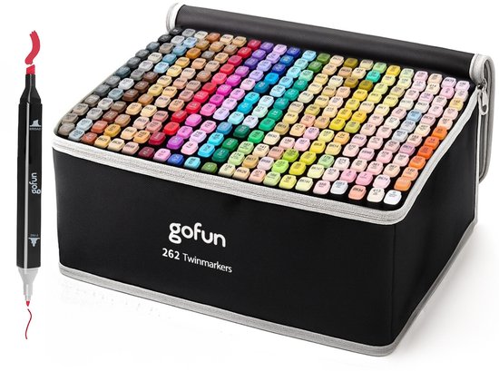 Gofun Twinmarkers – 262 Stuks – Alcoholmarkers – Dubbele Punt (Fijn & Breed) – Voor Kinderen & Volwassenen – Kleurcodering & Draagtas