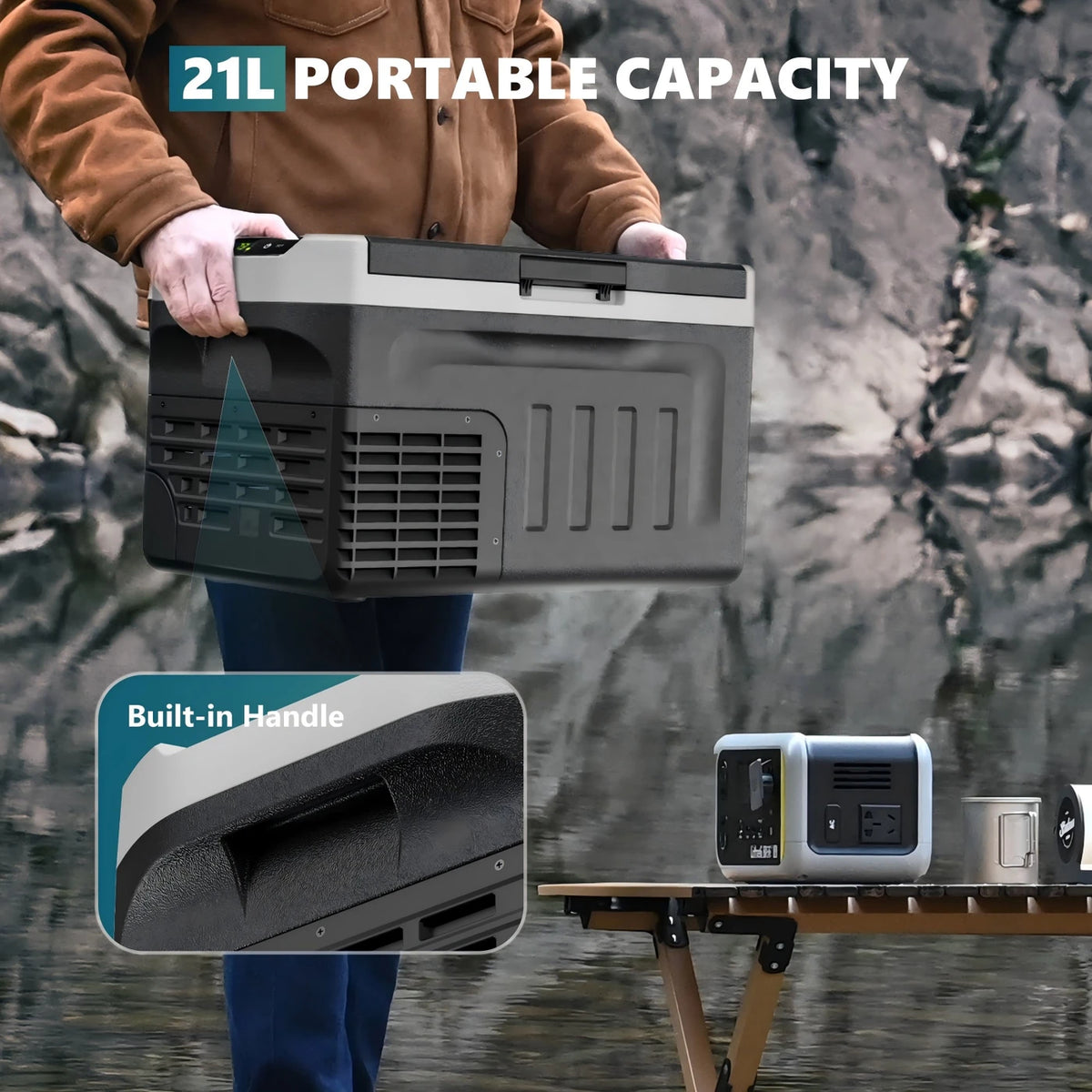 Euhomy Compressor Koelbox 21 Liter - Koelen en Vriezen -20 tot 20 °C - 12/24 V en 230 V - Bediening via App - LED-verlichting