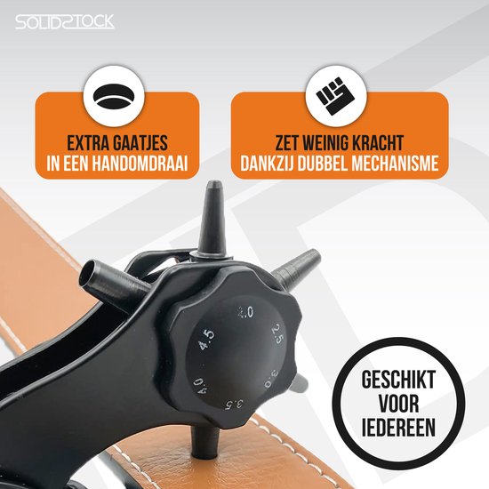 SolidStock Professionele Gaatjestang voor riem - Inclusief Meetlat - Ponstang - Revolvertang - Zwart