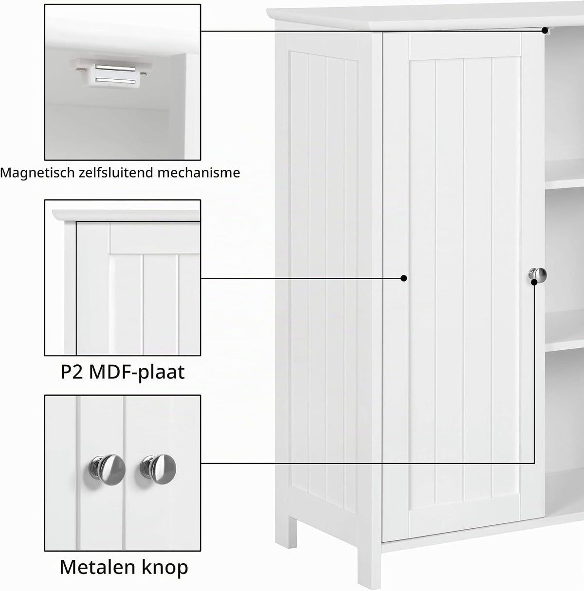 Yaheetech Badkamerkast met 2 deuren en verstelbare planken - 60 x 30 x 80,5 cm - Wit