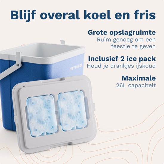 TRVLMORE Koelbox 26L - 65 Uur Koeling - Frigobox - Inclusief 2 Koelelementen - Blauw