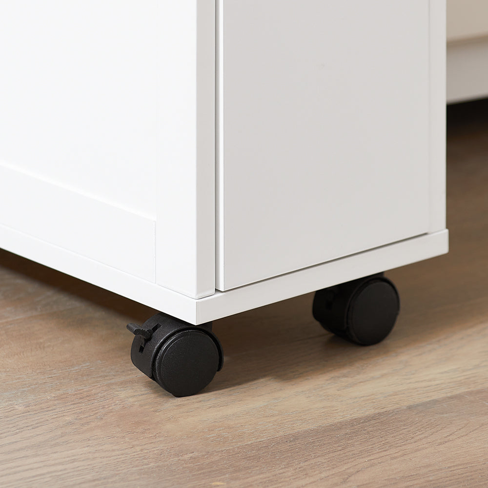 SoBuy NSR11-WN Smalle Rollende Plankenkast van Hout 20x51x79 cm - Praktische Keuken- en Badkamerwagen op Wieltjes in Wit Natuurhoutlook