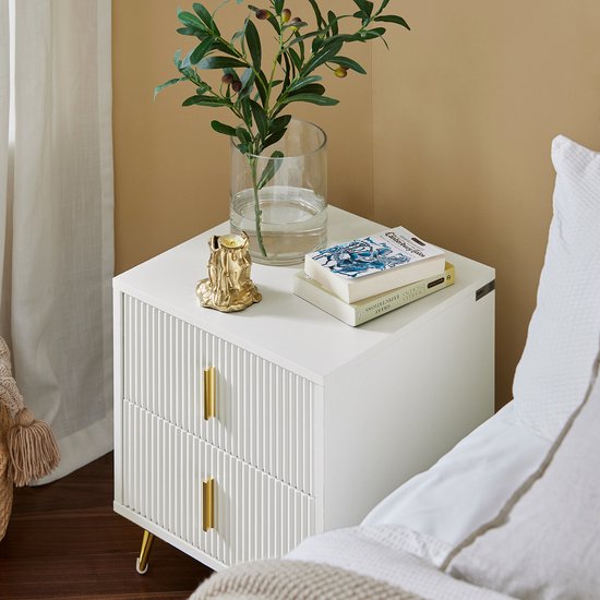 SoBuy 2-delige Nachtkastje met 2 Schuifladen - Bijzettafel - Sofa Bijzettafel - Salontafel - Slaapkamertafel - Bedtafel met 2 Lade voor Woonkamer, Slaapkamer, Kantoor, Wit, 40x40x47cm, FBT115-Wx2