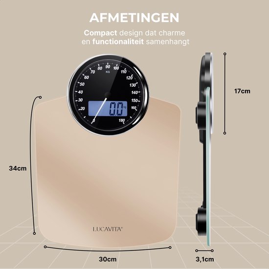 LUCAVITA® Personenweegschaal Dual Display Retro met Meetlint Lichaam - Digitaal - Analoog - Analoge - Beste Koop - Vintage