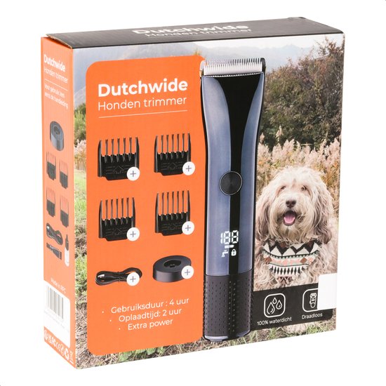 Dutchwide Groommate Draadloze Dierentondeuse - Incl. 4 Opzetstukken - zwart