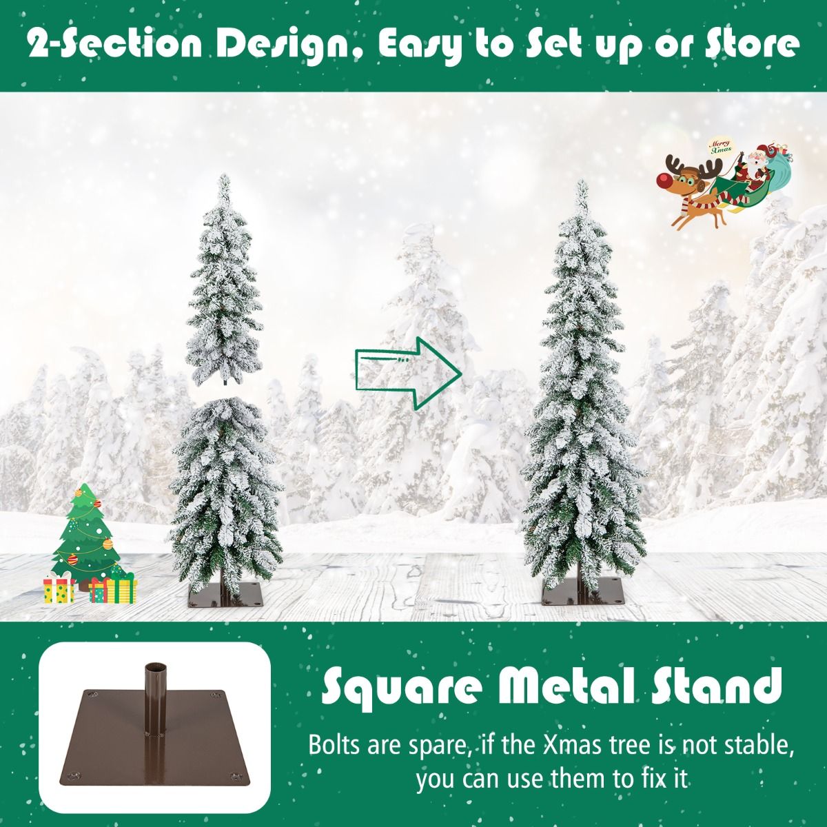 Coast 120 cm gevlokte kunstkerstboom - groen/wit met 225 takpunten en 100 LED-lampjes