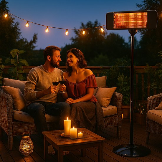 alpina Infrarood Verwarming Staand - Terras Heater 2000W 3 Warmtestanden - Spatwaterdichte Terrasheater IP24 met Infrarood Paneel