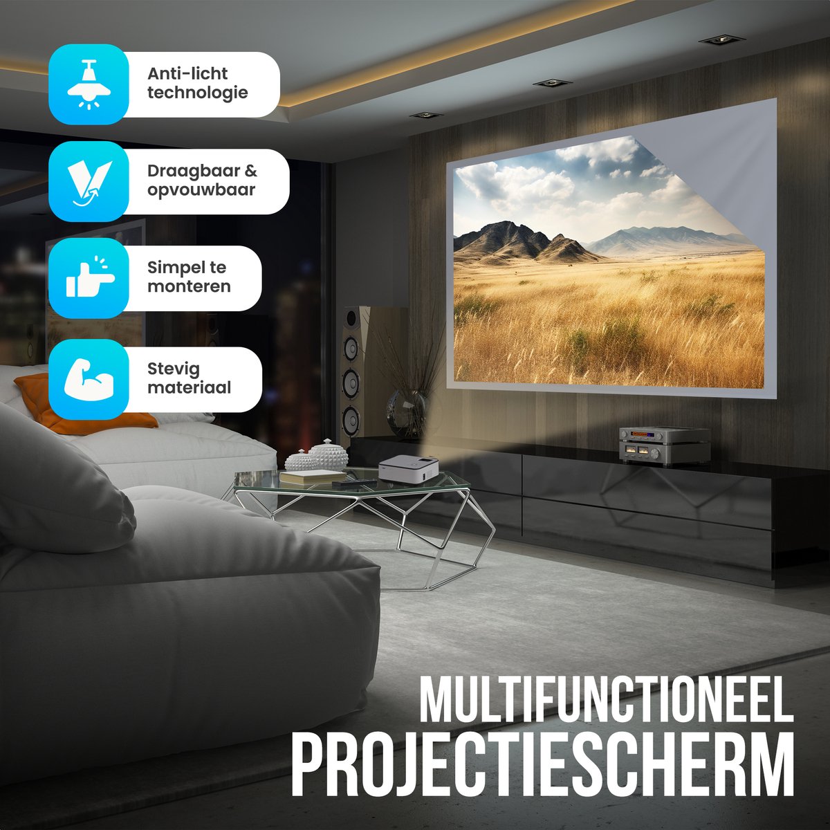 Strex - Beamerscherm - 100 Inch  -160° Kijkhoek - Incl. Bevestigingsmateriaal - 220x120 CM - Grijs