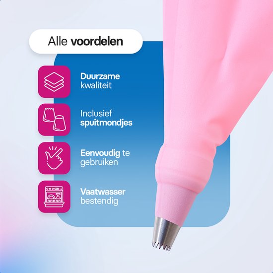 Spuitzak met spuitmondjes | Herbruikbaar | 6 spuitmondjes | roze