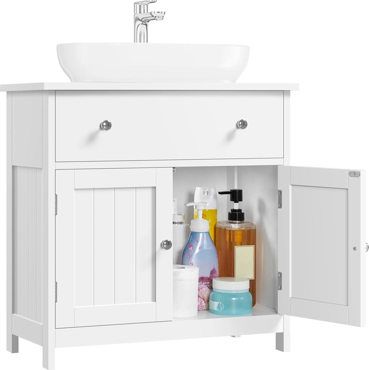 Badkamermeubel met Lade en 2 Deuren Landelijke Stijl Wit 60 × 30 × 60 cm