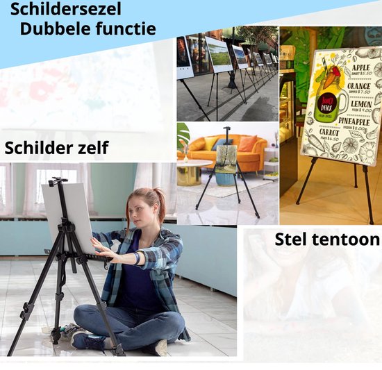 CreaTime schildersezel Verstelbaar Inklapbaar Voor volwassenen Ezel Met luxe hoes/draagtas Veldezel