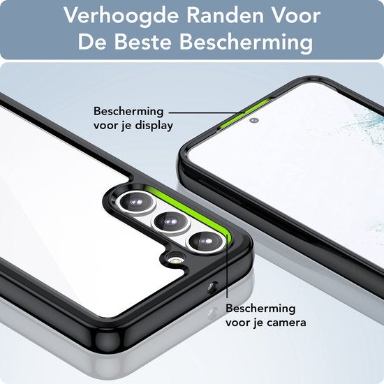 Podec Hoesje Geschikt voor Samsung Galaxy S23 Zwart en Transparant Telefoonhoesje - Anti-Shock Case Cover met 2x Screenprotector
