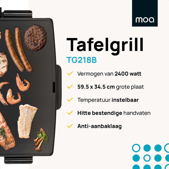 MOA Elektrische Grillplaat - Teppanyaki Bakplaat - Tafelgrill - BPA-vrij - Gourmetstel voor 8 Personen - XXL - 2400W - Zwart