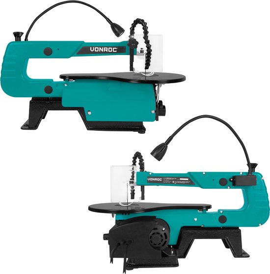 VONROC Figuurzaagmachine 120W – incl. voetpedaal – LED werklamp – Flexibele stofblazer - Incl. 6 zaagbladen