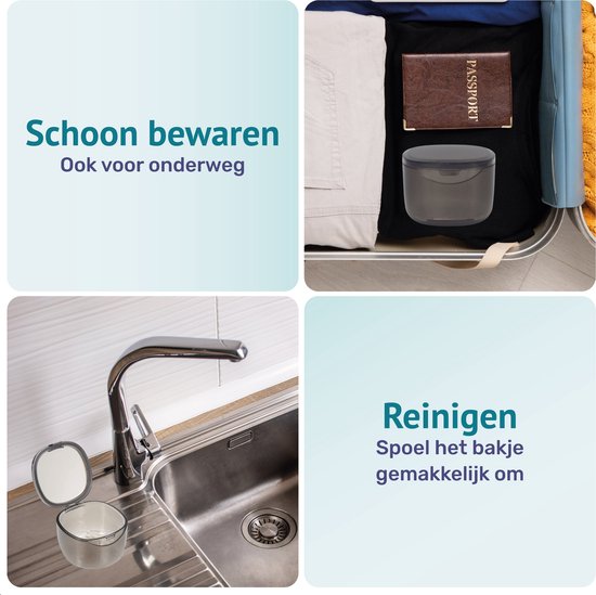 Gebitsbakje - Beugelbakje - Incl. Lekbakje - Voor - Beugel - Kunstgebit - Prothese - Beugelbakje - Beugeldoosje - Bakje