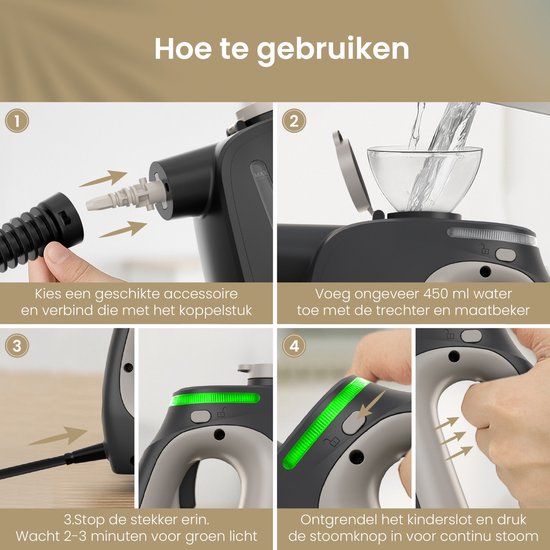 Vapore 11-in-1 Stoomreiniger - 1350W - 530ML - Incl. Opbergtas - Voor Vloer, Badkamer, Kleding en Bank - Tapijtreiniger - Handstoomreiniger - Handstomer - Stoomapparaat