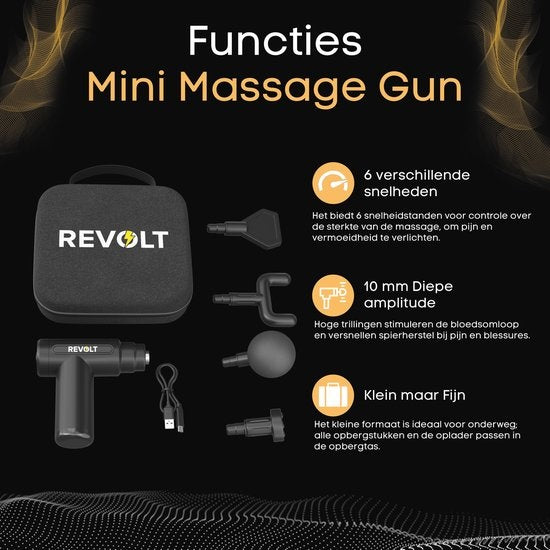 Revolt - Mini Massage Gun - Inclusief 5 Opzetstukken - Inclusief Adapter - 6 Snelheidsstanden - Spierherstel & Spierontspanning