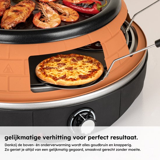 Pizzaoven – Grill en Pizzaoven in Eén – Pizza Gourmet – Pizzaoven – Gourmetstel – Gourmet – Tot 300°C – Extra lange 2 meter Kabel – Grillplaat – Saaf