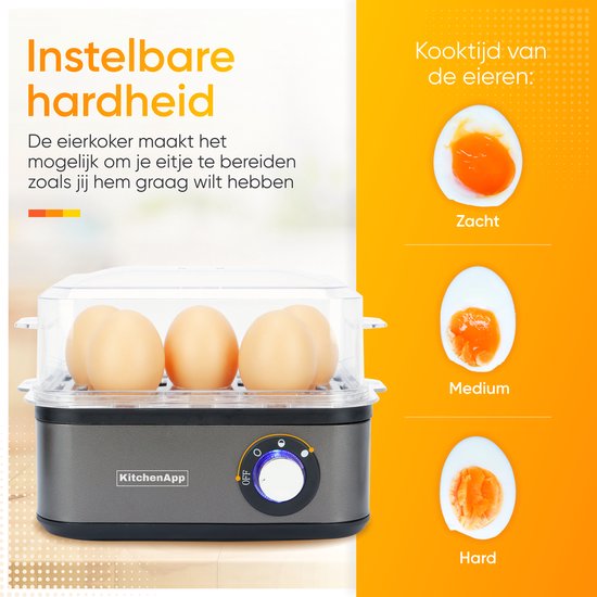 KitchenApp Eierkoker elektrisch - Geschikt voor 8 eieren - Met timer - Inclusief maatbekertje - Zilvergrijs