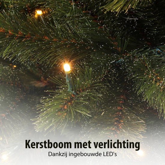 Triumph Tree Bristlecone Kunstkerstboom - Kerstboom met Verlichting en 240 LED Lampjes - Kunstboom met Scharnierconstructie - H215 x Ø127 cm - Donkergroen - Voor Binnen