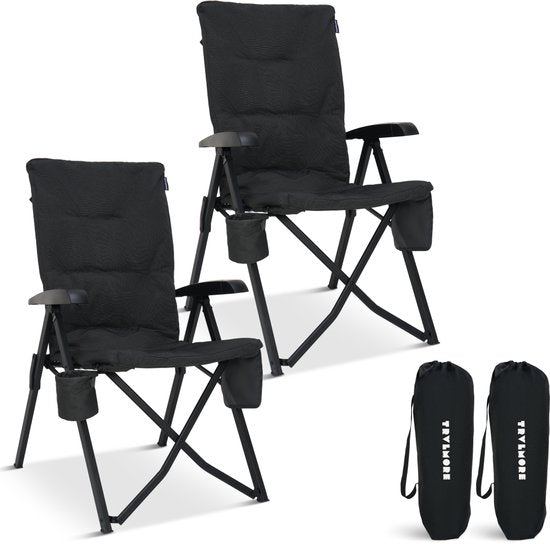 TRVLMORE Campingstoelen Luxe - Opvouwbaar - 2-Pack - 150KG Draagvermogen - Incl. Draagtas - Klapstoel - Kampeerstoel - Vouwstoel - Zwart