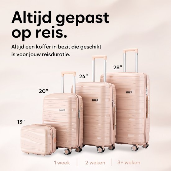 SC Travelin' Charm 4-delige Trolleyset – Handbagage & Check-in Koffers – 32L/60L/98L – Cijferslot – 360° Geruisloze Wielen – Lichtgewicht & Stevig – Modern Design - Lichtroze V2