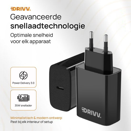 Drivv. USB C Oplader 35W - Snellader USB C - Power Adapter