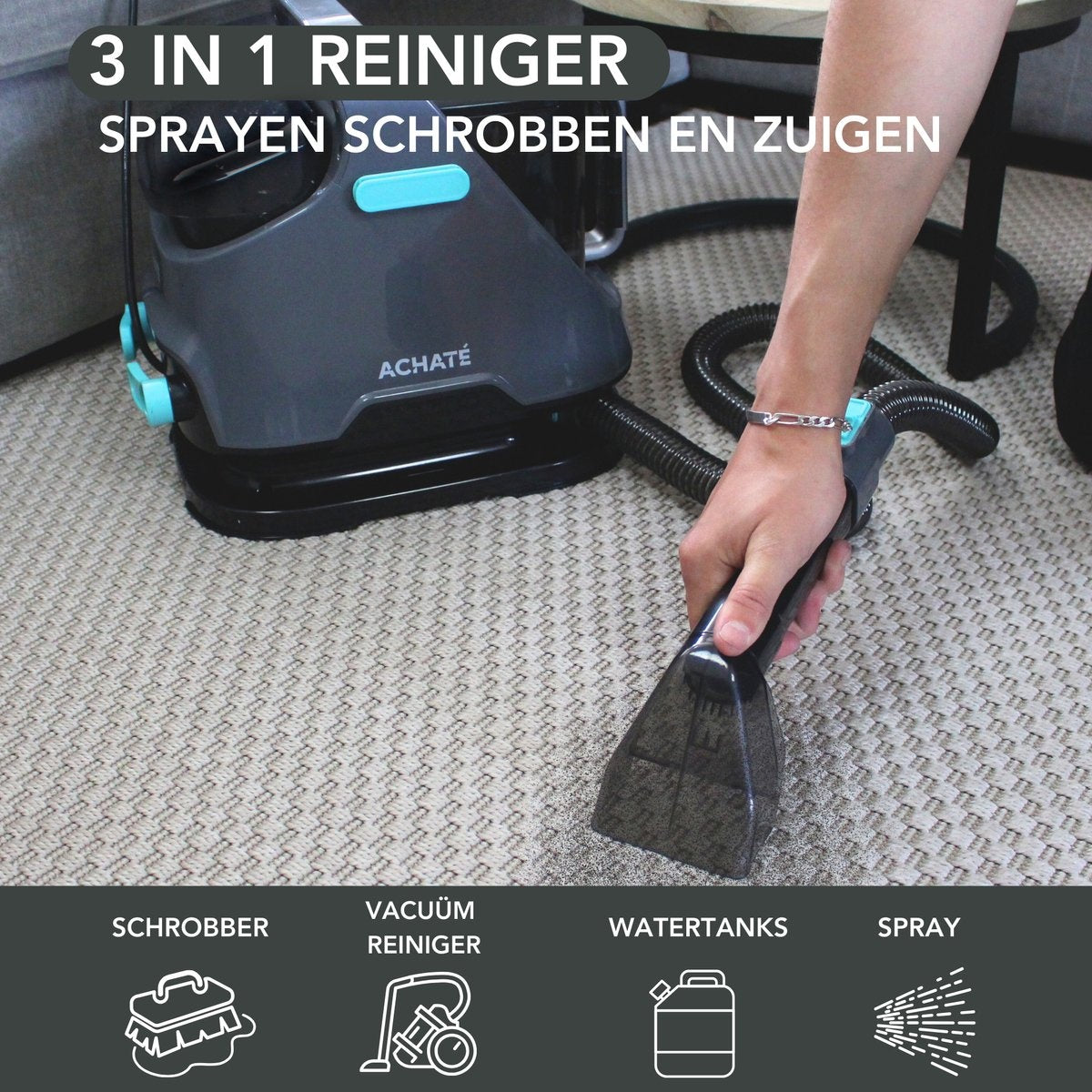 Achaté 3-in-1 Vlekkenreiniger – 650 W – 1200 ml – Grijs.