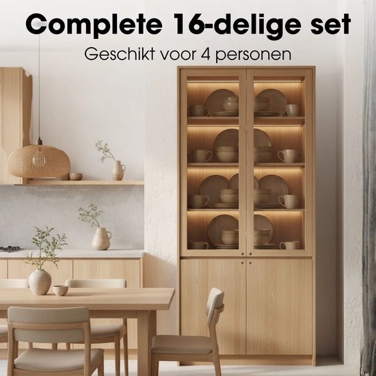 Mica Decorations Racco Serviesset 16-Delig - 4 Persoons - Steengoed - Beige
