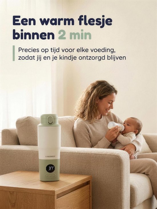 Numsy Draagbare Flessenwarmer Heat & Go Pro - Flessenwarmer Draadloos - Melk Verwarmer Baby